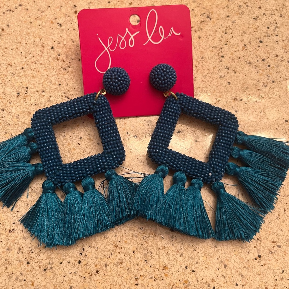 Jess Lea Teal Beaded Tassel Earrings